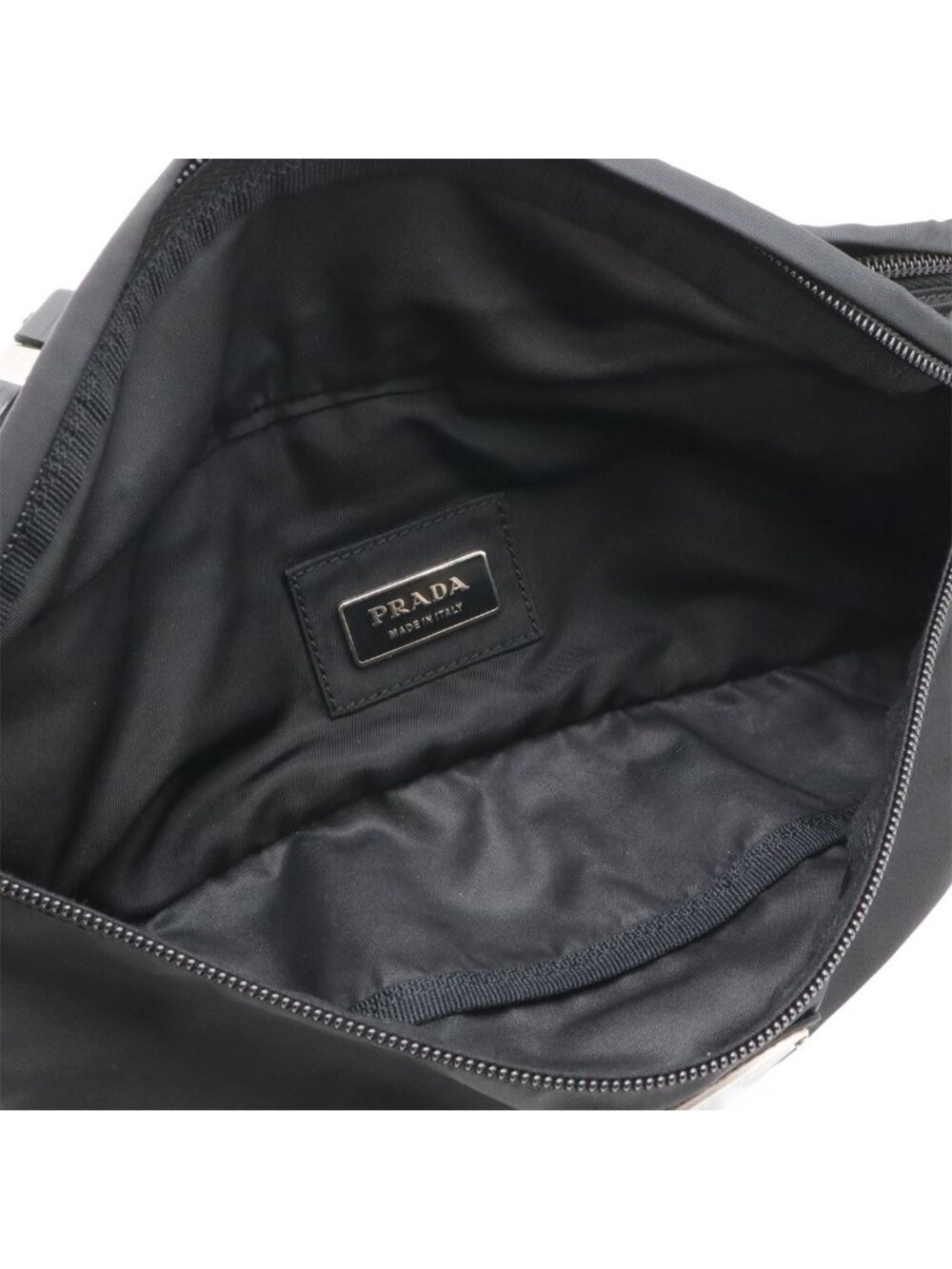 Prada Triangle Logo Belt Bag Waist Pouch Hip Nylon Black Silver - Picture 6 of 7